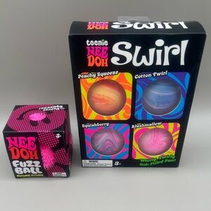 🩷 NeeDoh PINK/MULTiCOLORED Combo~ FLOWER POWER Fuzz Ball + TEENIE SWIRL 4 Pack